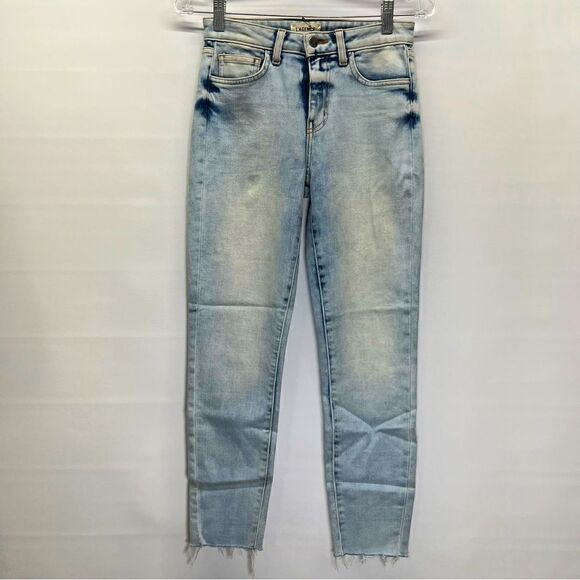 L'AGENCE Womens Margot High Rise Raw Hem Jeans Celestial Blue Acid Wash 25 - Picture 1 of 8